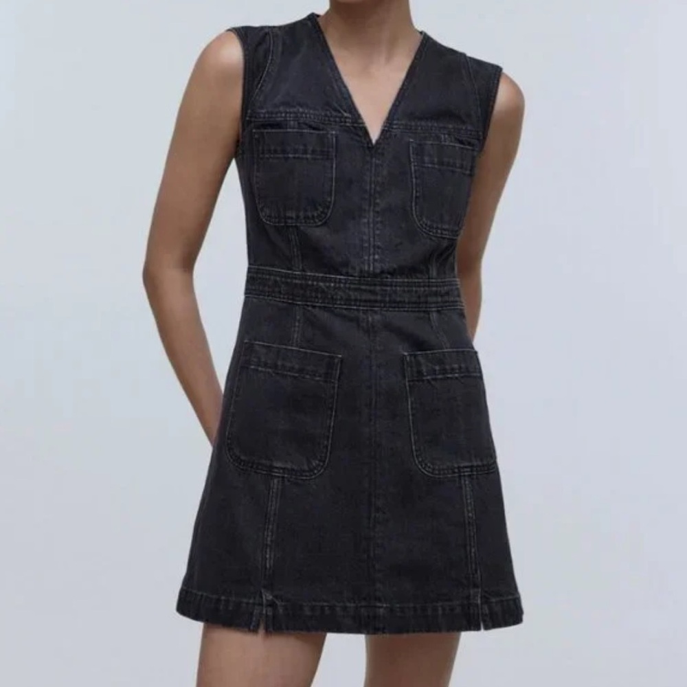 Madewell Denim Cap-Sleeve Mini Dress in Tarrybrook Wash Black, Size 4